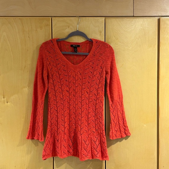 Sweaters - Vibrant Red Knit Sweater with Flared Sleeves